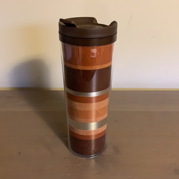 Starbucks Clear Plastic Tumbler with Brown Faux Wood and Silver Insert - Picture 5 of 9